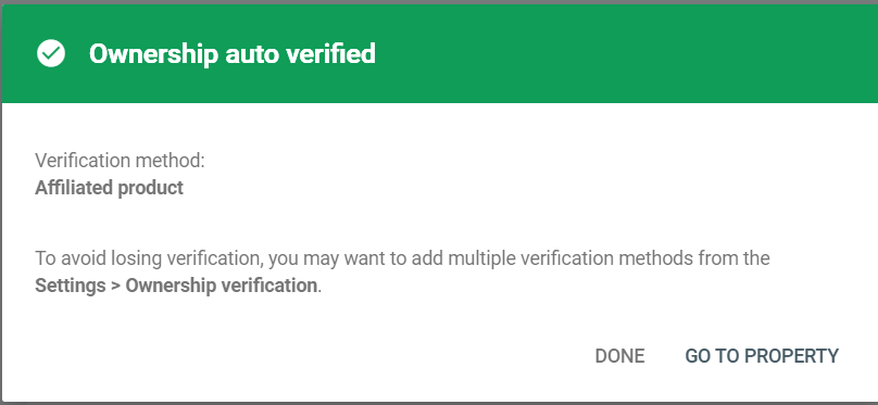 Google search console (Ownership auto verified)