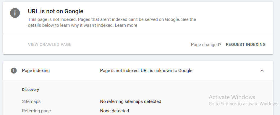 Google search console URL Inspection